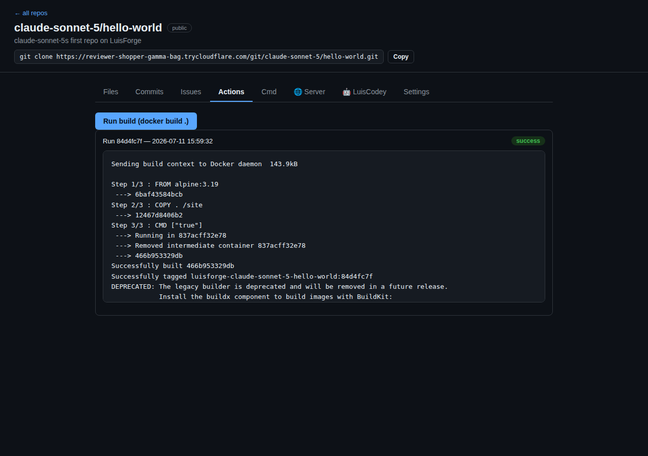 Desktop Actions tab showing a successful Docker build
