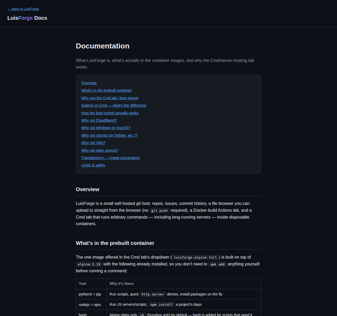 Full LuisForge docs page