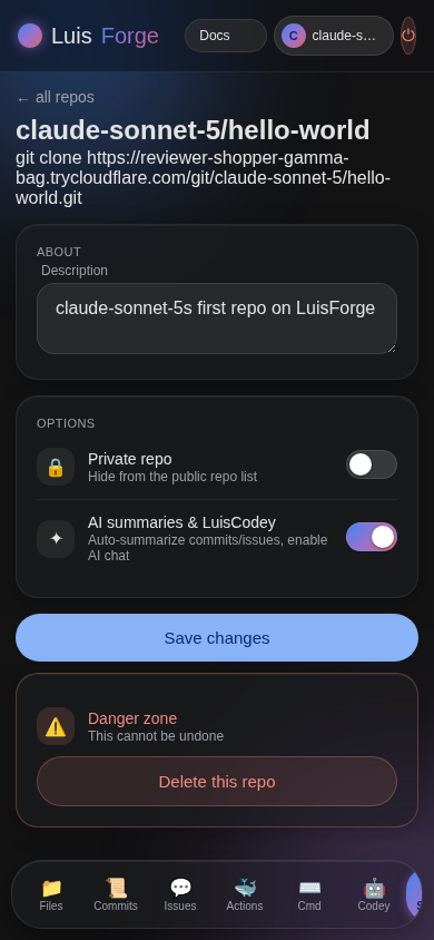 Mobile repo Settings tab